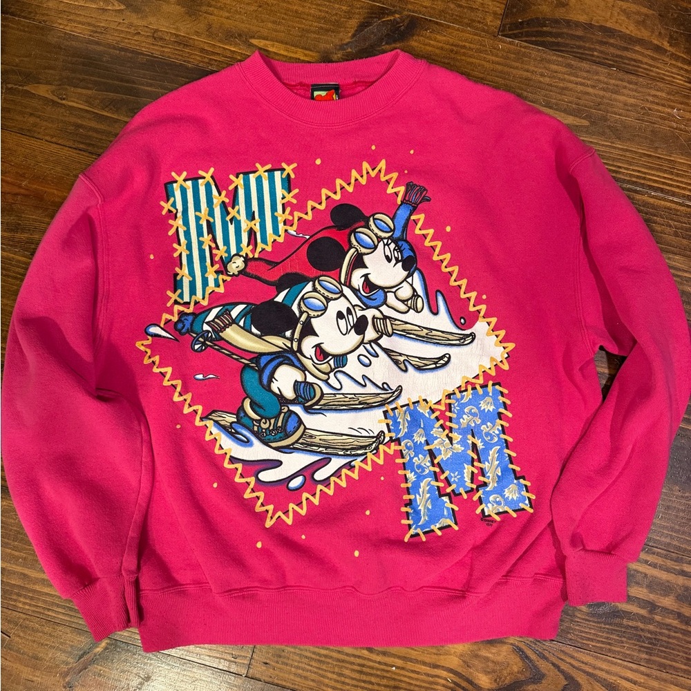Vintage Disney Jerry Leigh Women’s Vibrant Pink Crewneck Sweater